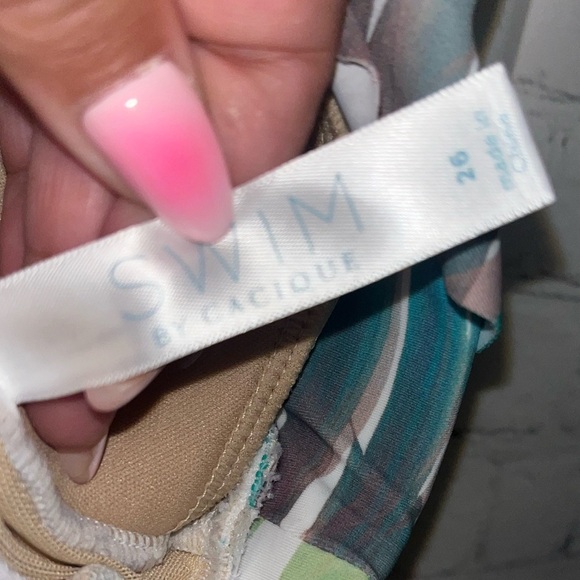 Cacique Swim Top Plus Size 26 Tropical Palm Leaf Print Ruffle Tankini - Picture 3 of 3